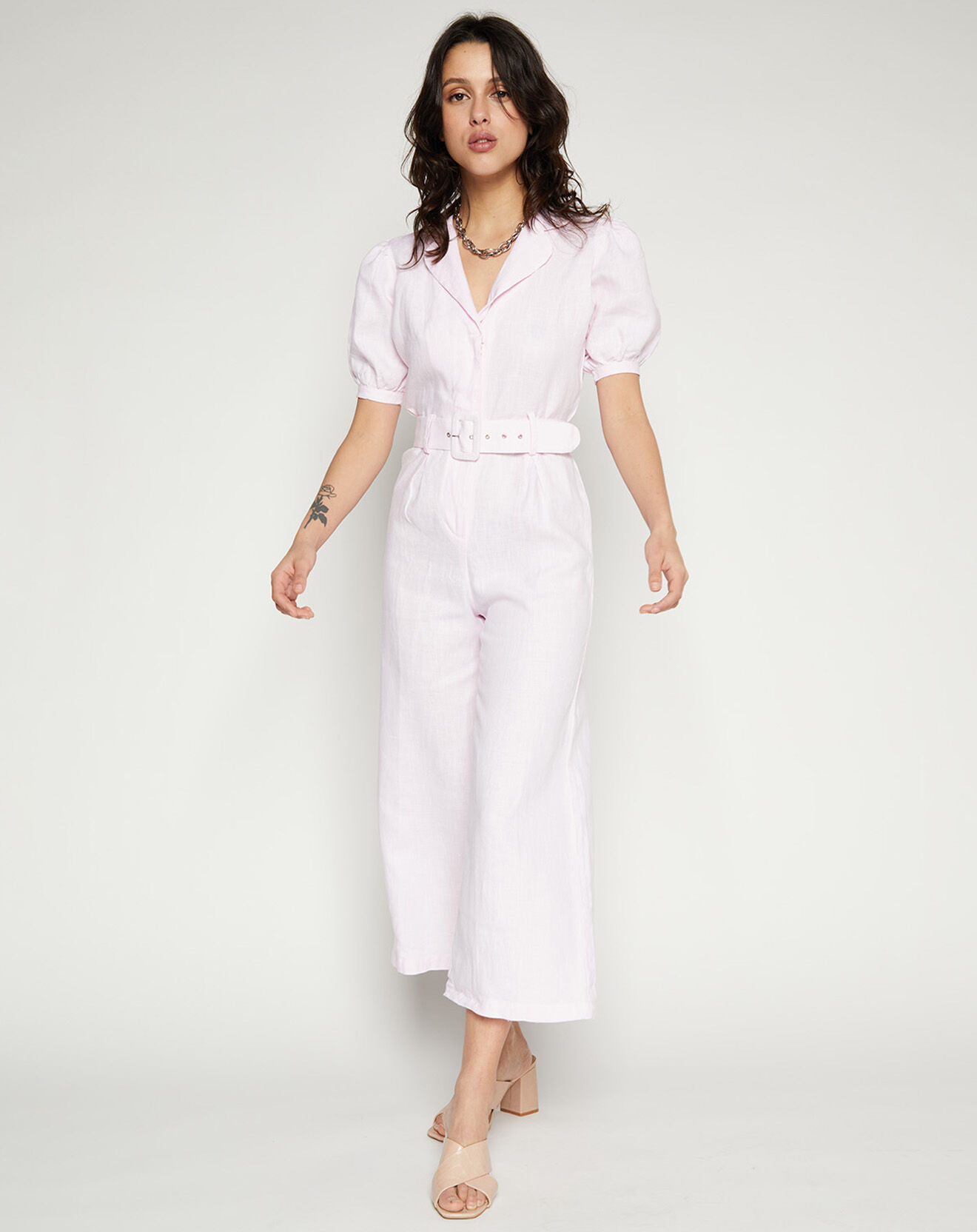 Faithfull the Brand Combinaison 100% Lin Frederikke rose pâle