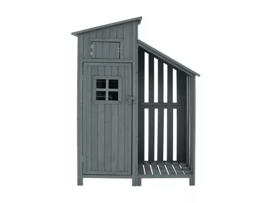 Abri de jardin en bois de sapin - remise à outils avec 2 étagères intégrées - H 173 cm - toit imperméable en PVC - Gris
