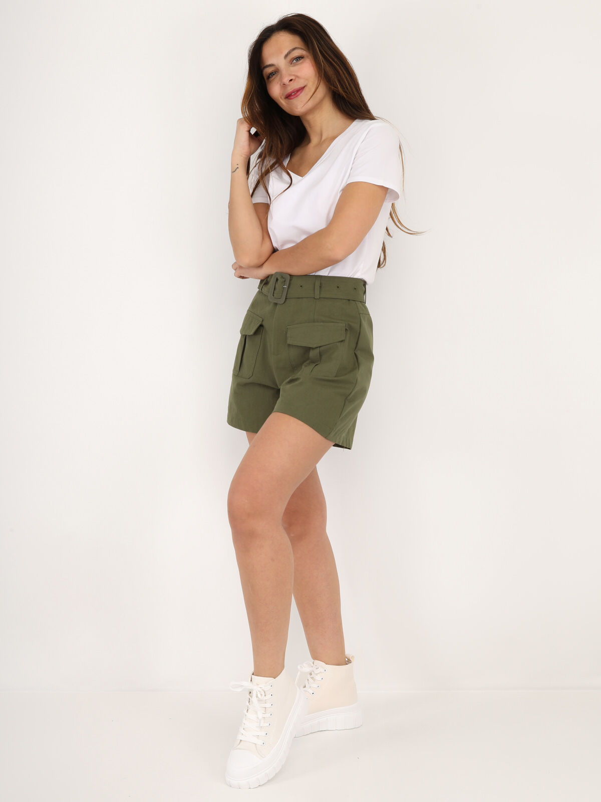 Short cargo ceinturé- Kaki