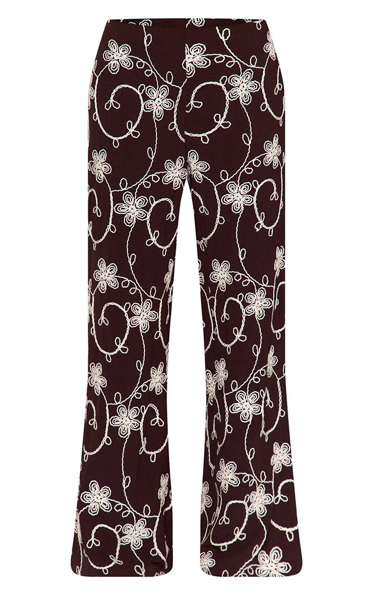 Marron Ensemble Coordonné Pantalon Broderie Florale