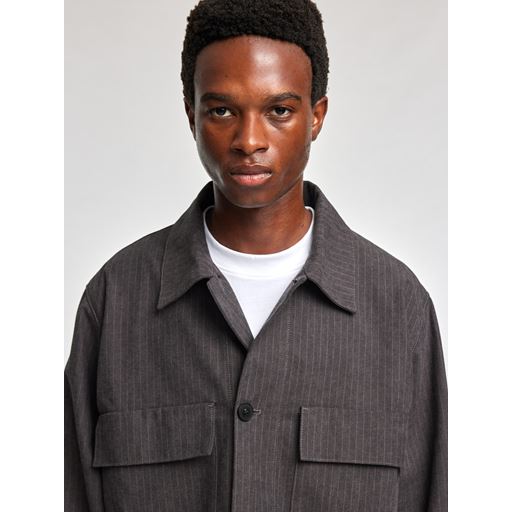 Annarr Harki Pinstripe Overshirt, Dark Gull Gray, XL