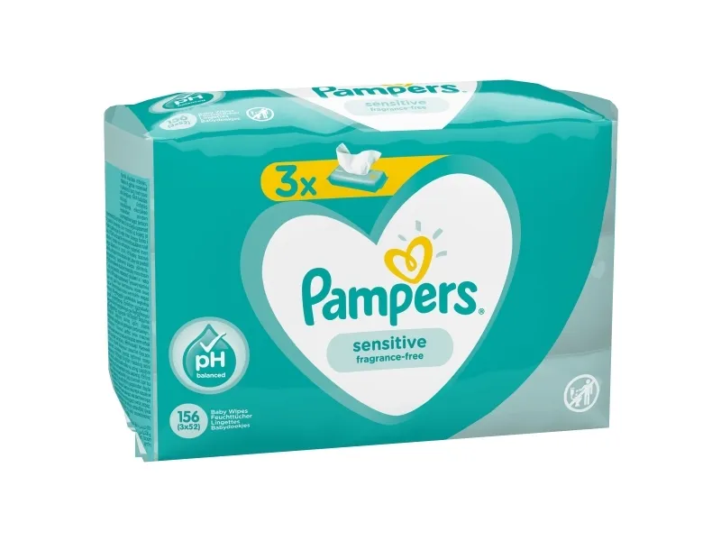 Pampers Sensitive 81687195, Vådservietter til baby, Dermatologisk testet, Allergivenlig, Neutral pH, Parfumefri