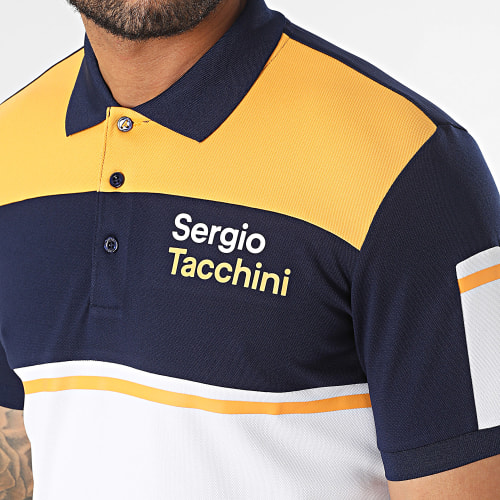 Polo Manches Courtes Text Blanc Bleu Marine