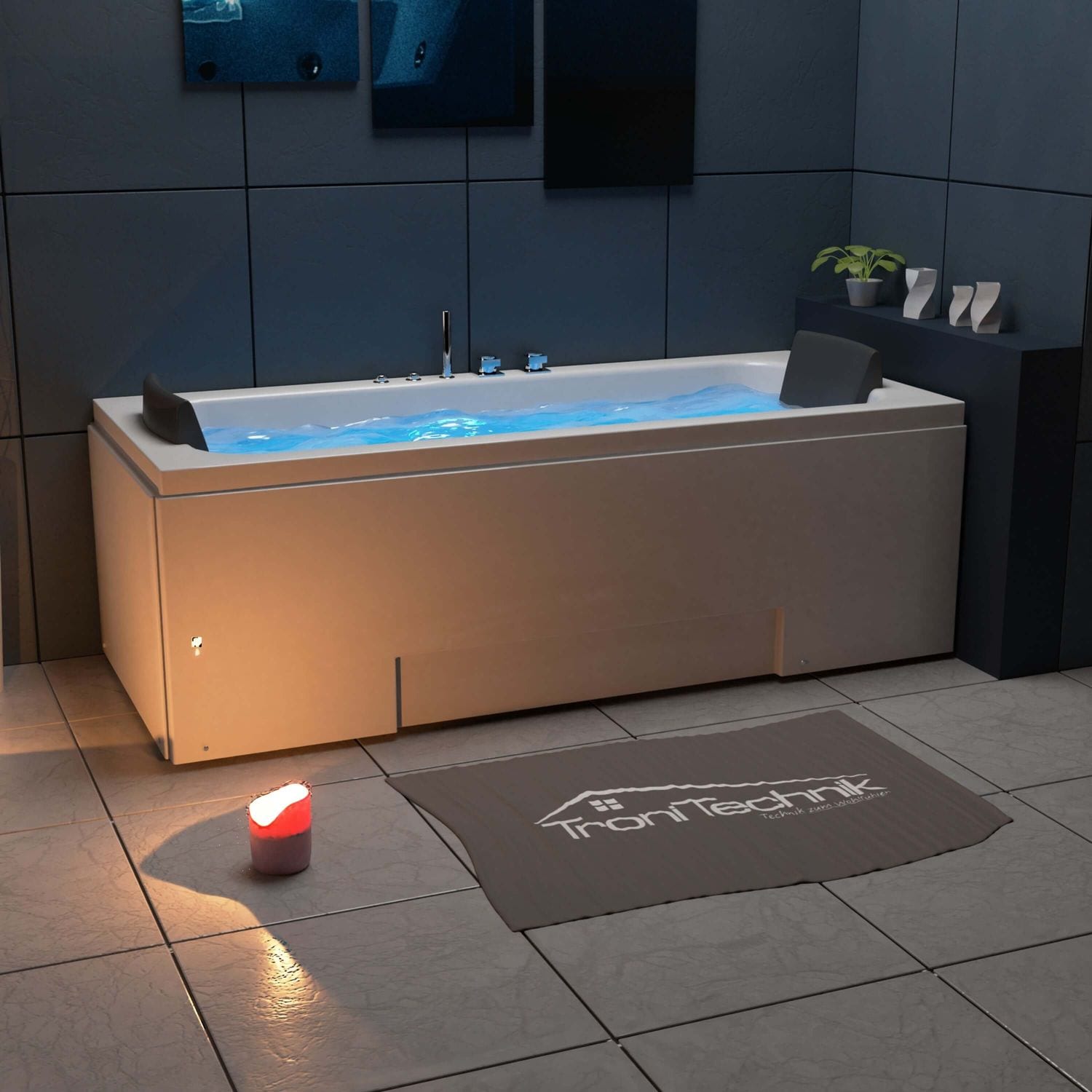 TroniTechnik® Whirlpool Badewanne IOS 170cm x 75cm inkl. Spülfunktion, Hydromassage und Farblichtherapie, Sanitäracryl