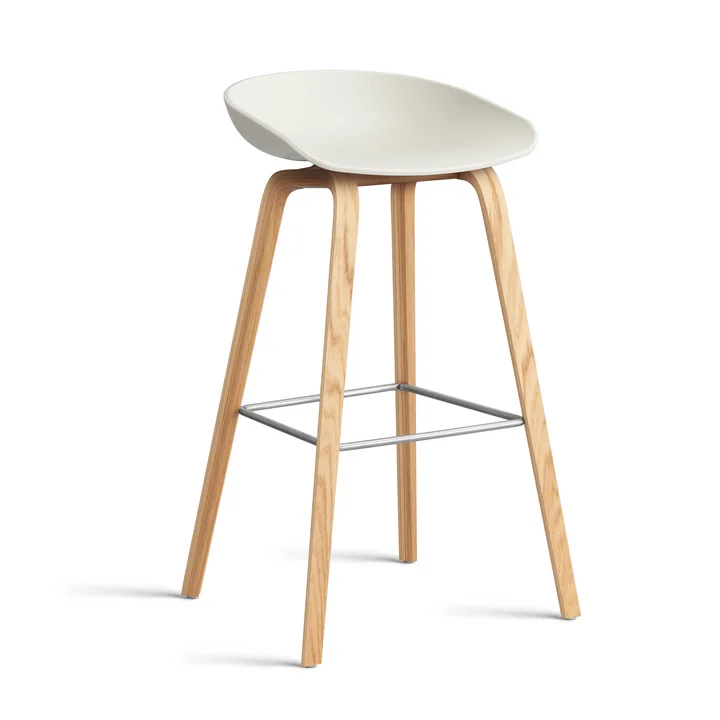 HAY - About A Stool AAS 32 H 85 cm, Eiche lackiert / Edelstahl / melange cream 2.0 (Kunststoffgleiter)
