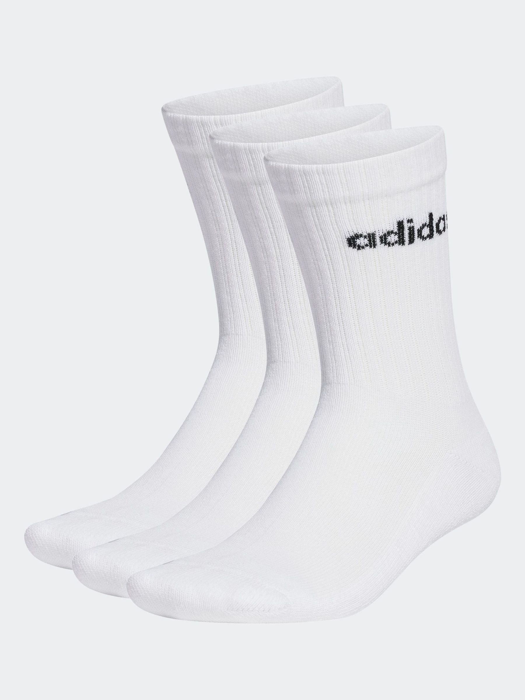 Wit - adidas Linear verpakking van 3 paar dikke sokken met ronde hals