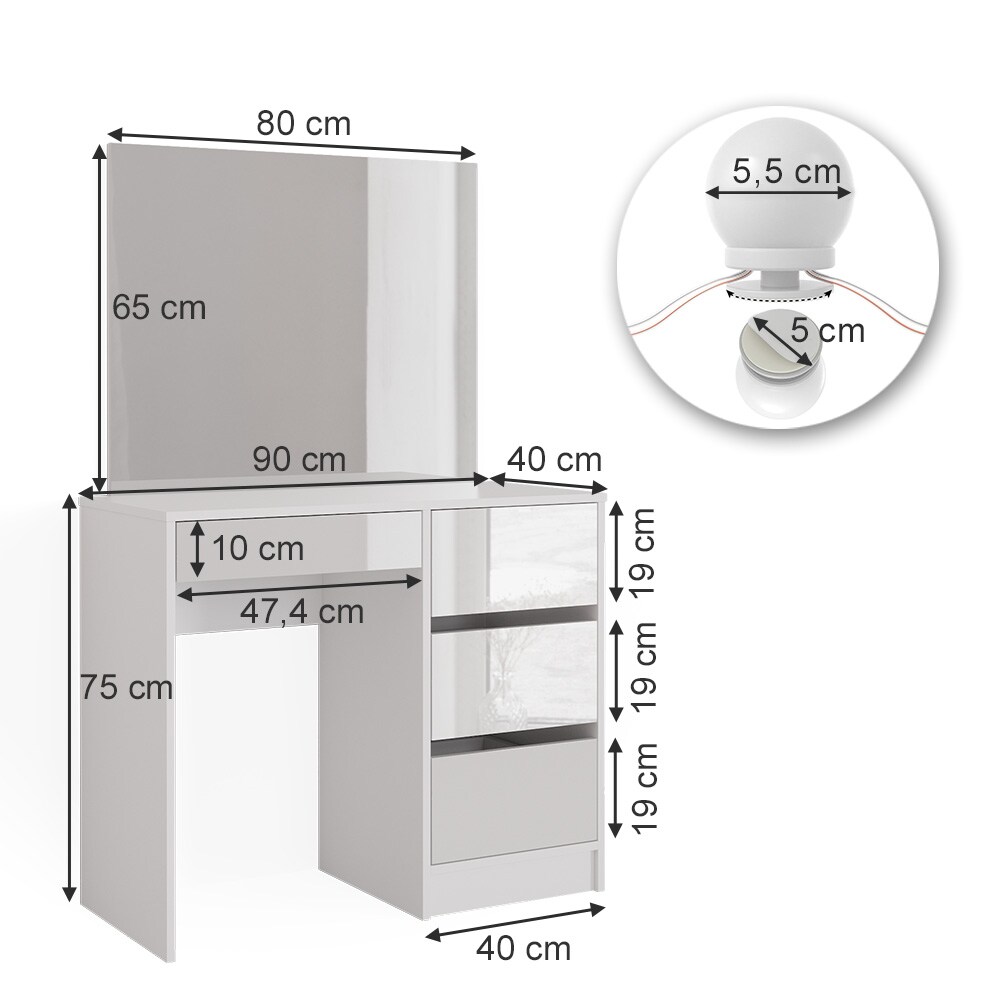 Vicco Schminktisch Frisiertisch Frisierkommode Sherry Weiß Schminkspiegel LED 90x75 cm modern Schlafzimmer Kommode Schublade Ablage Aufbewahrung Kosmetiktisch Make-Up-Tisch Hochglanz