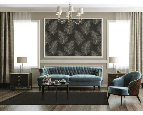 Vliesbehang 38009-4 Mata Hari Feathers zwart