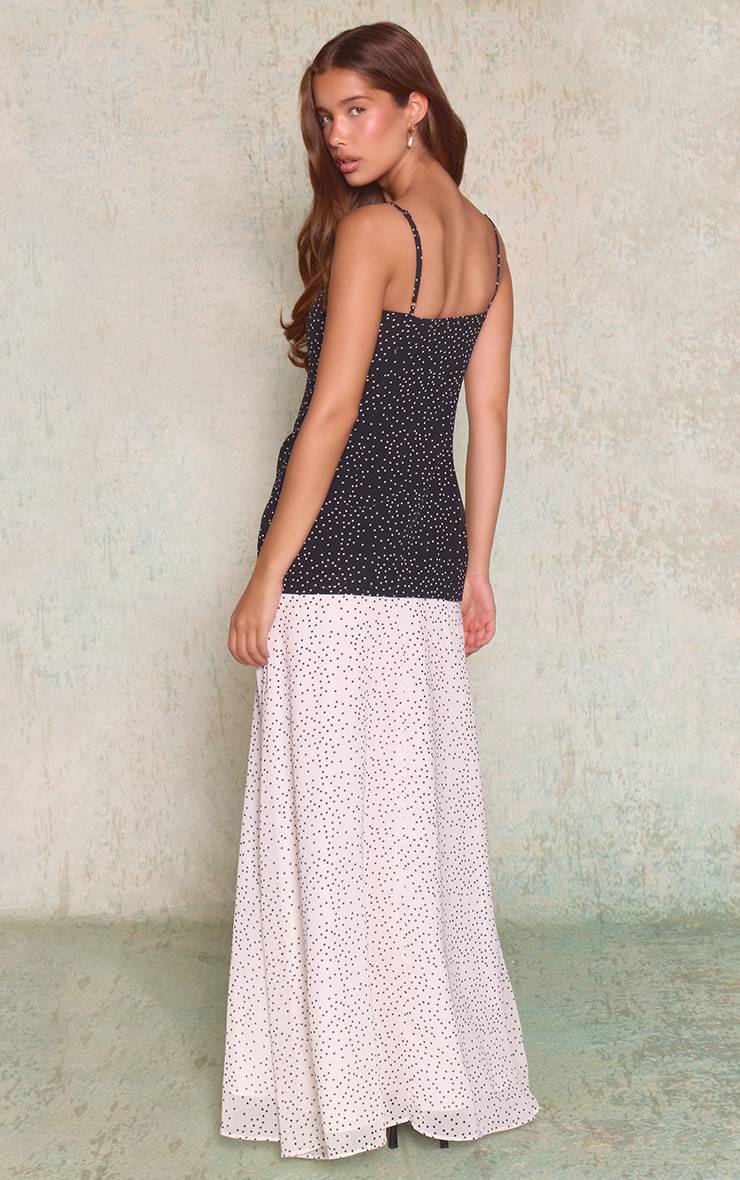 Noir Robe Longue À Bretelles À Pois Contrastés