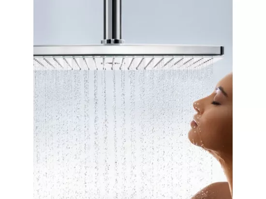 Lot robinet douche encastré thermostatique HANSGROHE Ecostat Square + Douche de tête Raindance E 300 fixation plafond