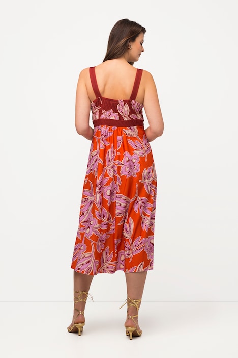 Midikleid, floraler Druck, V-Ausschnitt, ärmellos