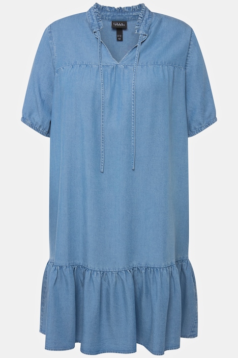 Midikleid, Jeansoptik, A-Linie, Stehkragen, Halbarm