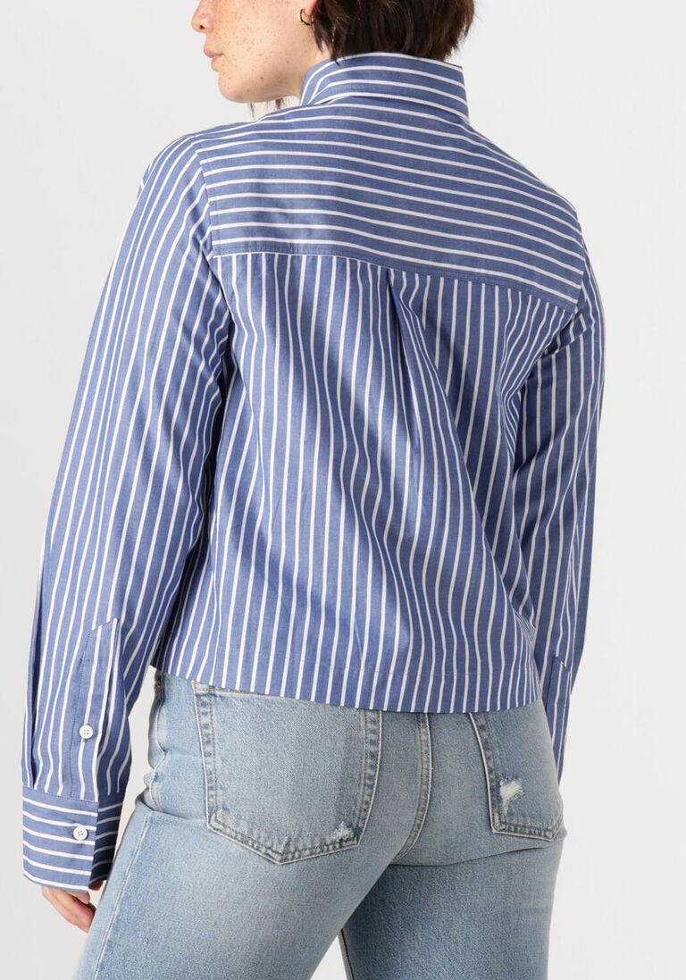 blauwe closed blouses cropped classic shirt