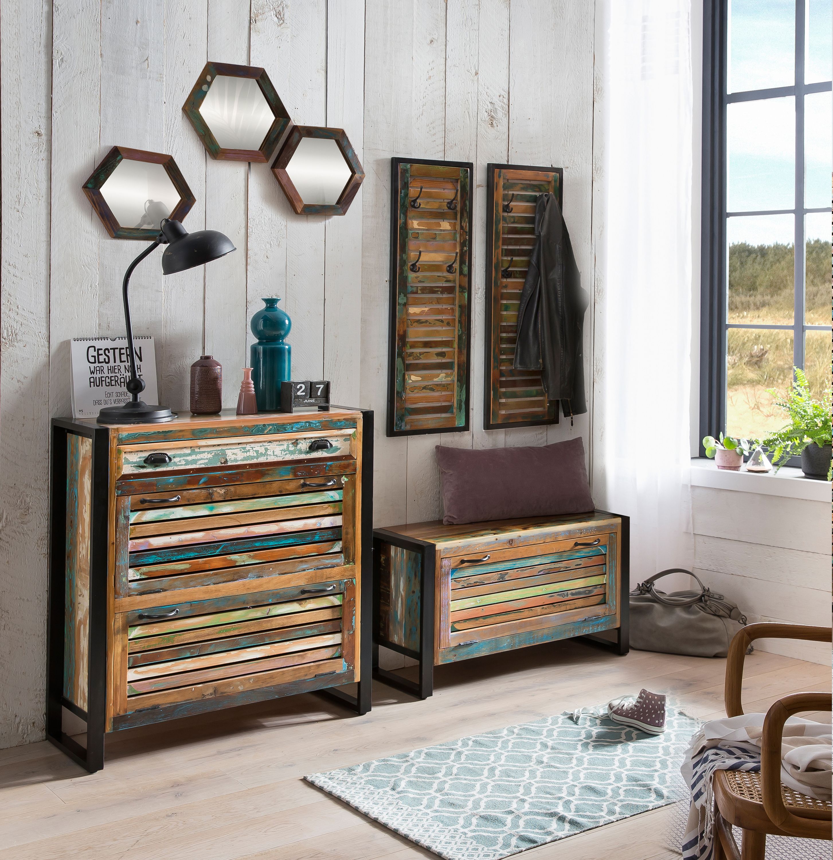 Garderobenpaneel Fiume Altholz Haken Wandgarderobe Flur Garderobe Wandpaneel