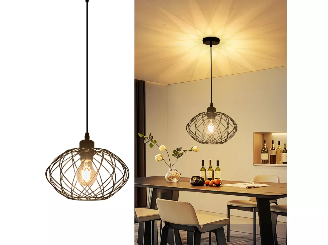 NETTLIFE Lampe à suspension Lampe à suspension noire industrielle - Lampe à suspension Métal Vintage E27 Lampe à suspension Rétro
