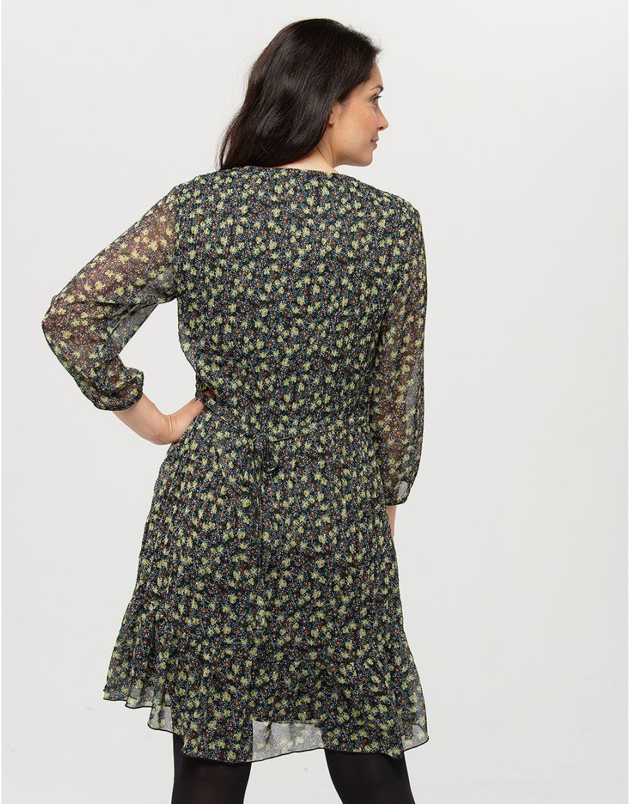 Robe plissée kaki fleurs