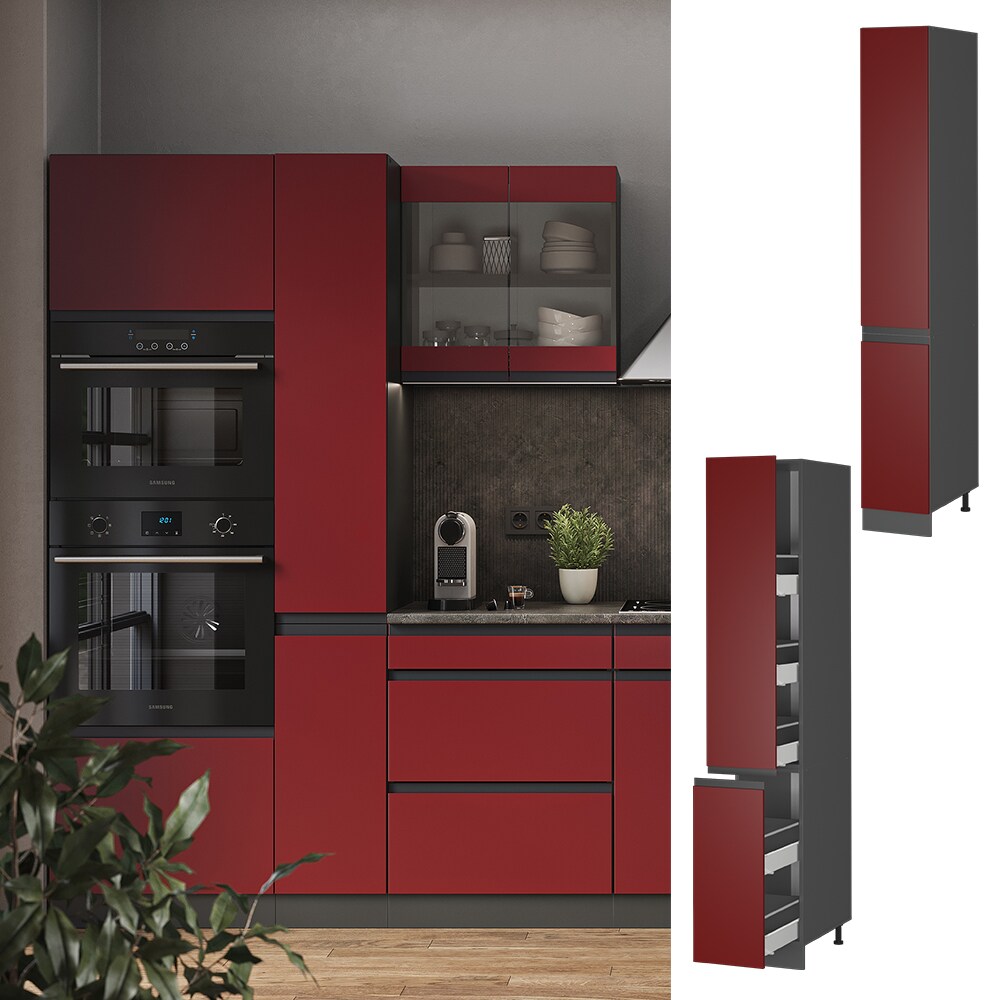 Vicco Apothekerhochschrank Küchenschrank Küchenmöbel R-Line J-Shape Anthrazit Rot 30 cm modern