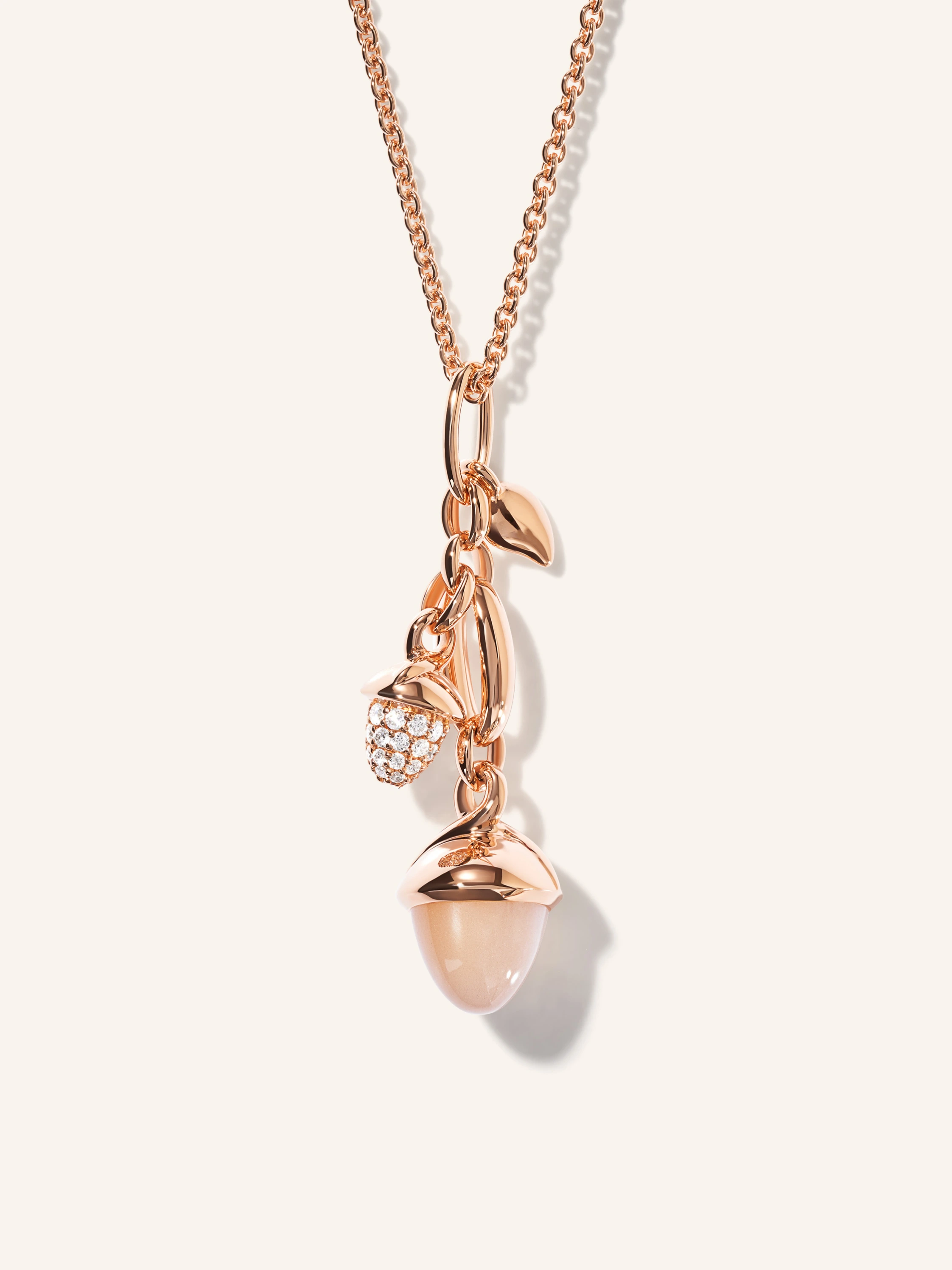 TAMARA COMOLLI Ohrringe OHRRINGE MIKADO DANGLING 2 ACORNS - 'CAMEL' WITH DIAMOND PAVÉ 18K Roségold