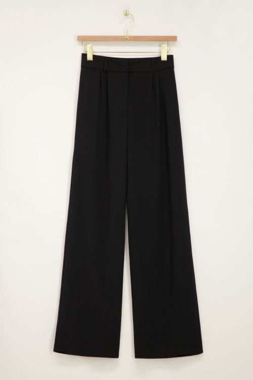 Zwart geplooide wide leg pantalon