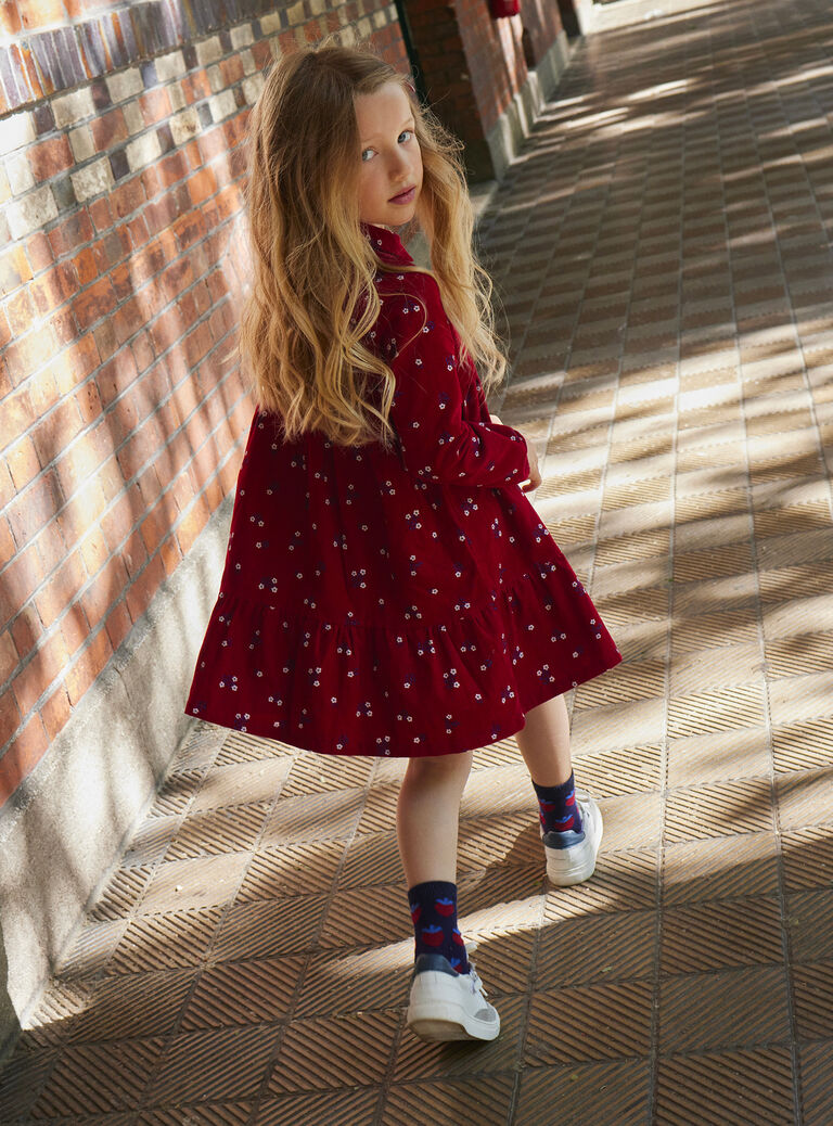 Robe chemise rouge à imprimé fleuri fille
