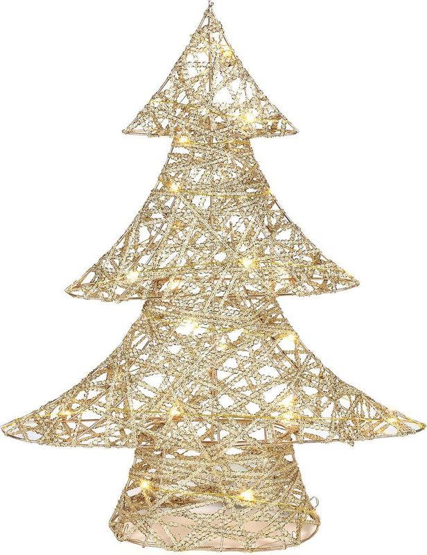 Decoratie Kerstboompjes - 2x St - Goud - met Verlichting - H35 en H48 cm