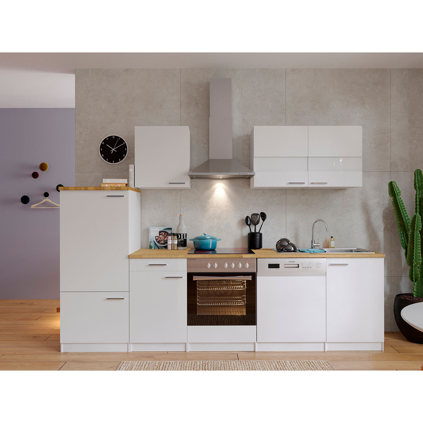 RESPEKTA Küchenblock - weiß - mit E-Geräten - 280 cm