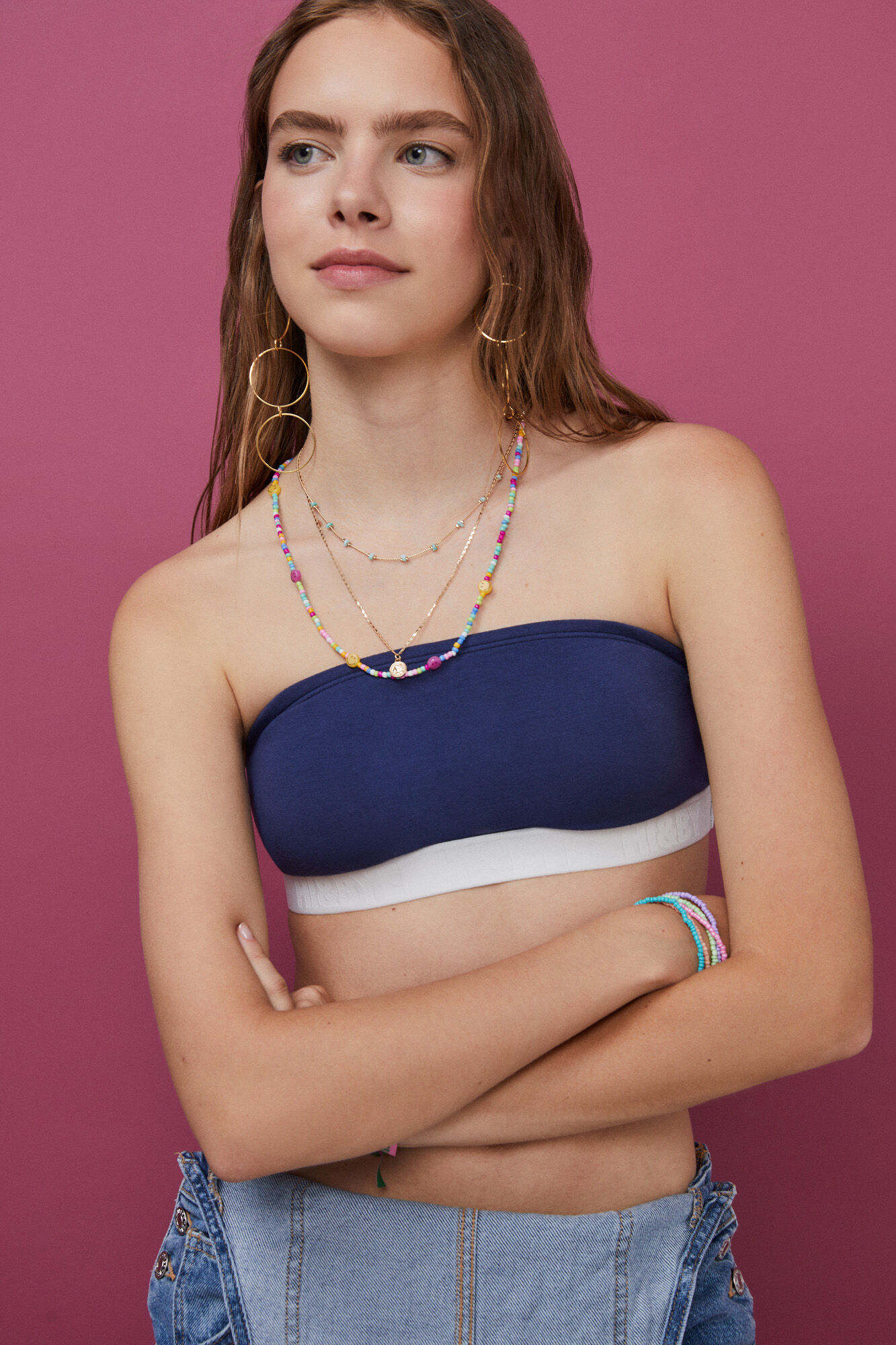 Top bandeau azul escuro de algodão