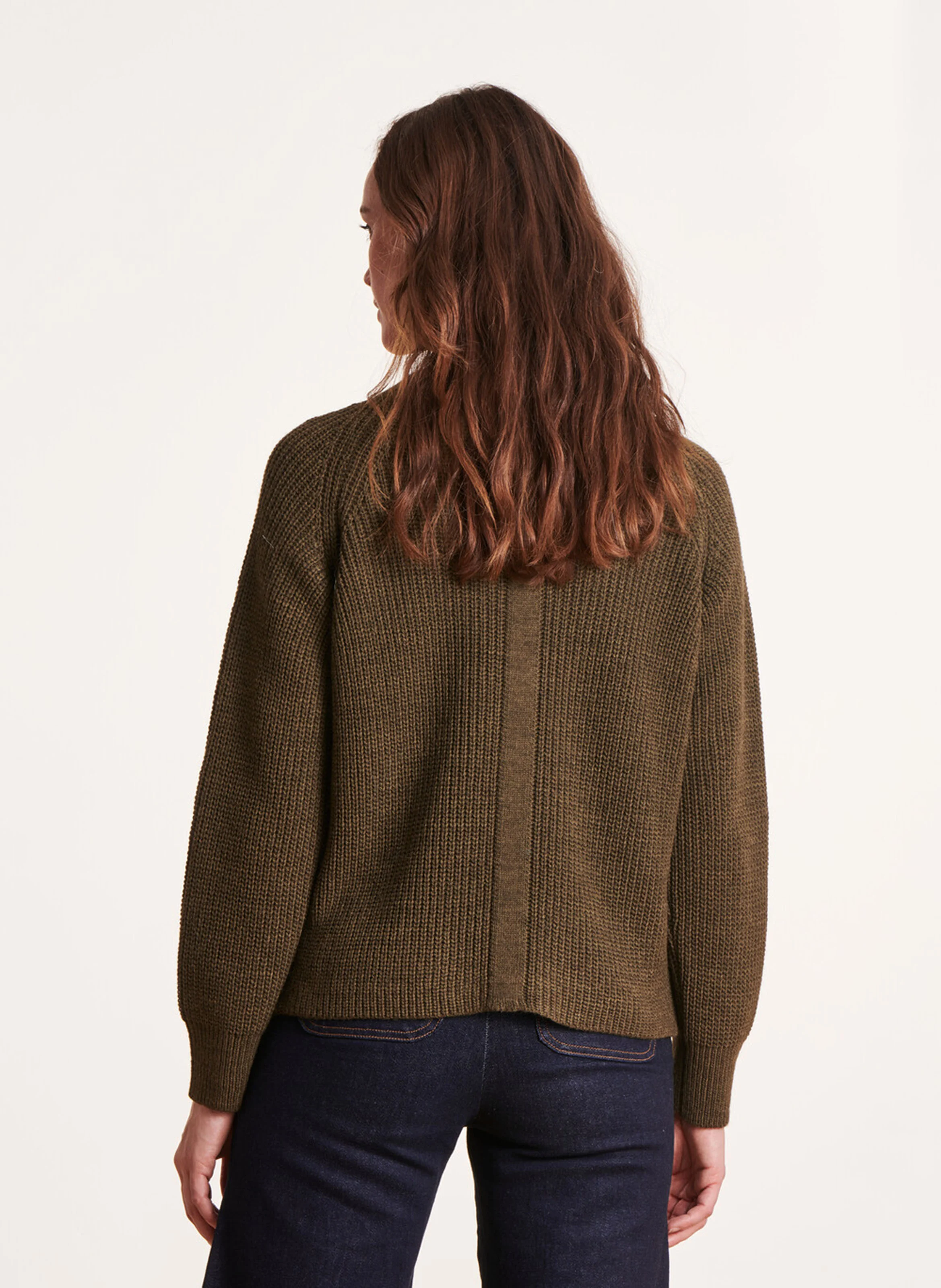 Pull ample col rond en maille mélangée | Vert