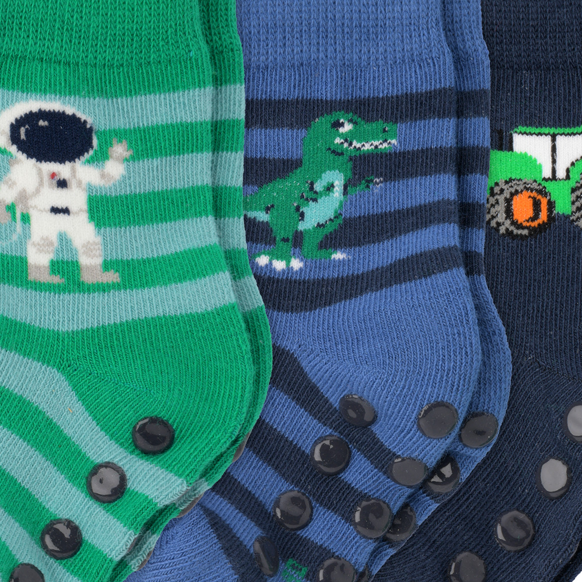 Topomini 3 Paar Baby Stoppersocken mit Bio-Baumwolle grün / dunkelblau / blau