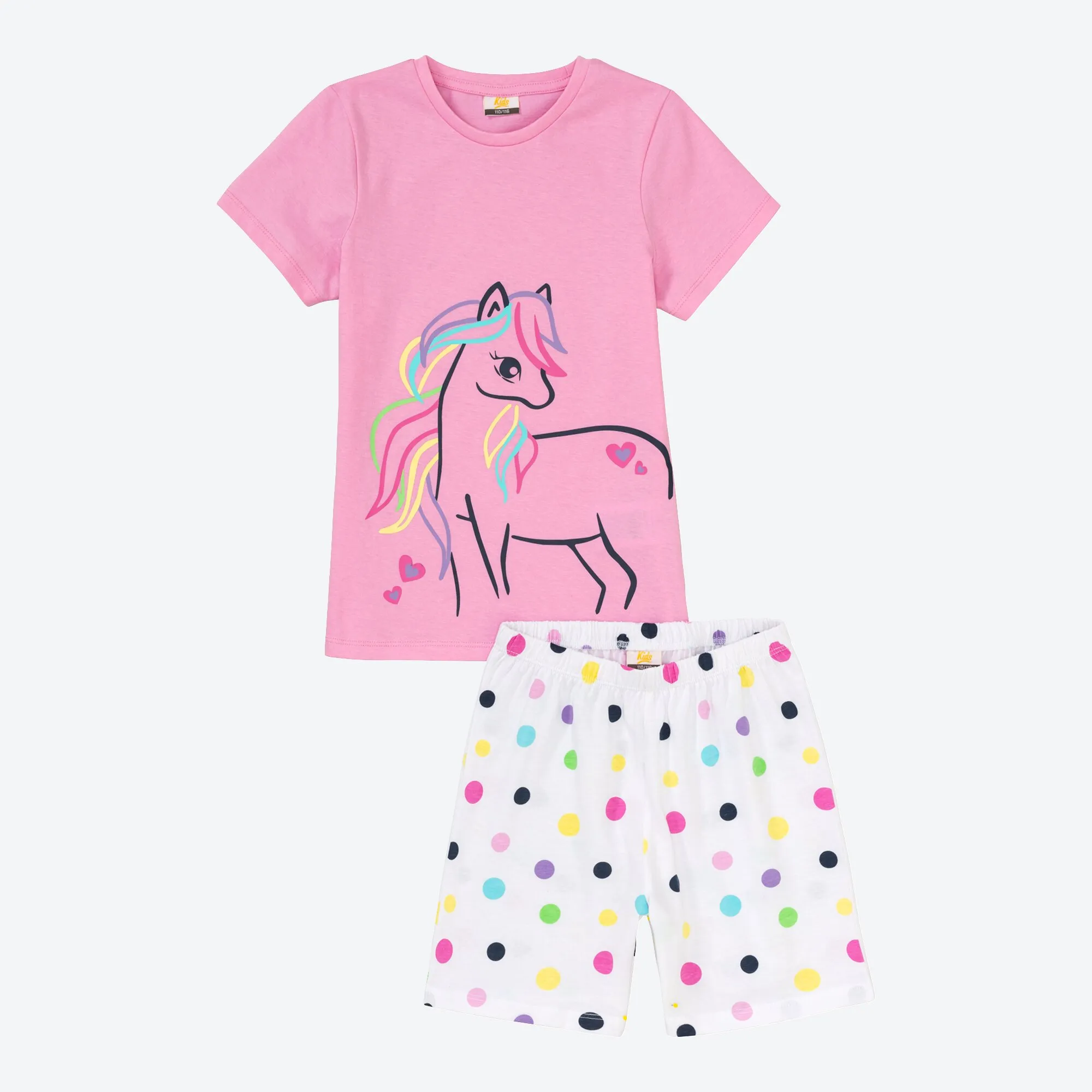 Mädchen-Shorty mit Pferde-Frontaufdruck, 2-teilig