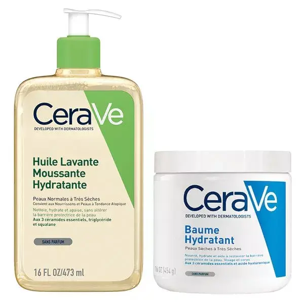 CeraVe Rotina para Pele Seca: Óleo de Limpeza Corporal 473ml e Bálsamo Hidratante 454g