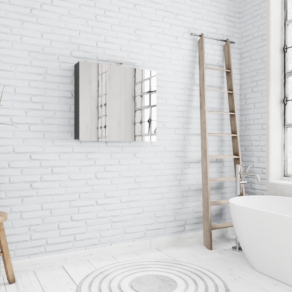 Zaro Beam antraciet spiegelkast 80x70x16cm 2 deuren