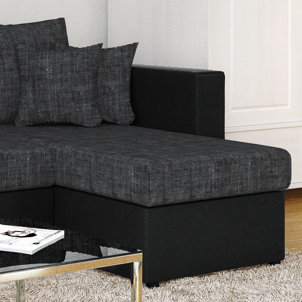 Vicco Ecksofa mit Schlaffunktion Sofa Couch Schlafsofa Bettfunktion Taschenfederkern Grau Schwarz