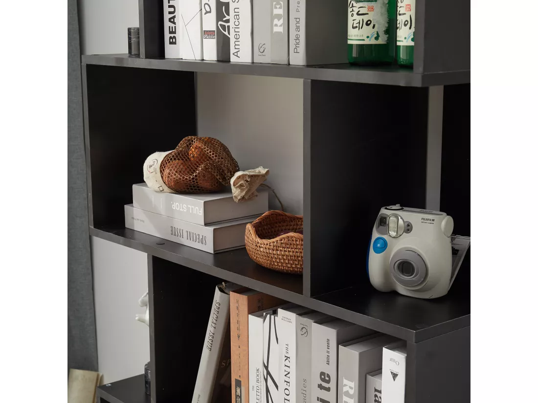 Etagère Bibliothèque Moderne Bois Noir 6 Etagères 190x60x24