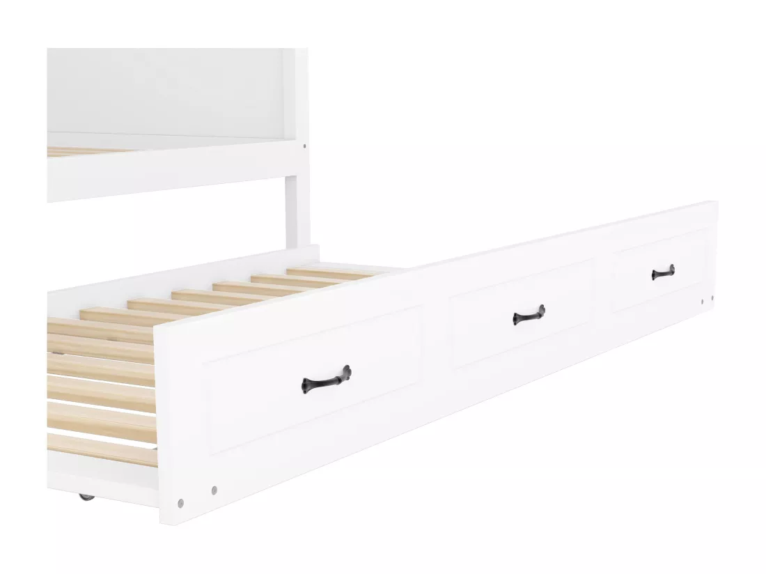 Lit banquette 140x200cm avec LED et prises - avec un lit gigogne 90x190cm - Blanc