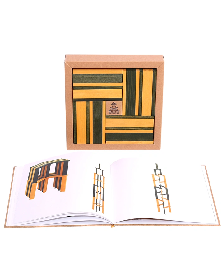 Holzbauplättchen FARBE 40-teilig mit Bastelbuch in gelb/grün