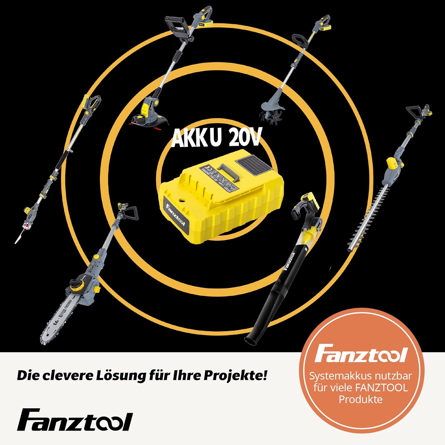 FANZTOOL 20V Li-Ion Akku-Hochentaster mit 2,5Ah Akku/Ladegerät, Höhe bis 5 m, 17 cm Schnittstärke, Schwertlänge 20 cm, leichtes Gewicht 4 kg
