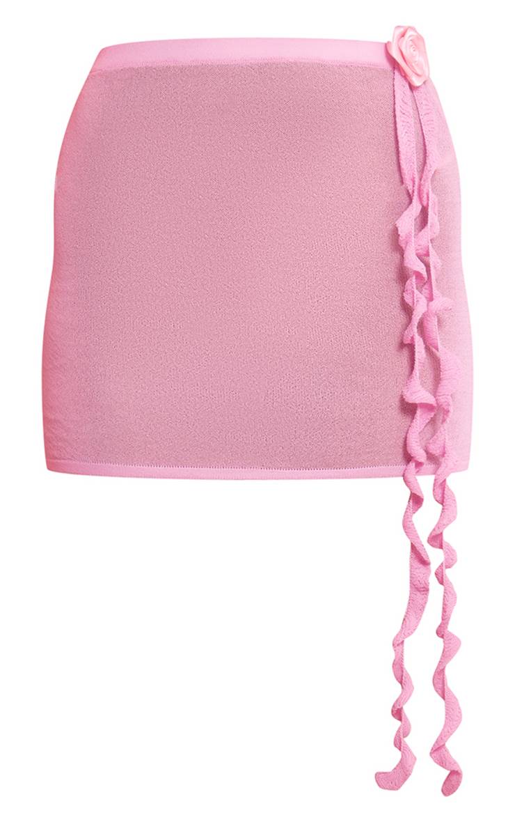 Rose Bébé Mini-jupe En Maille Transparente Ornée De Fleurs