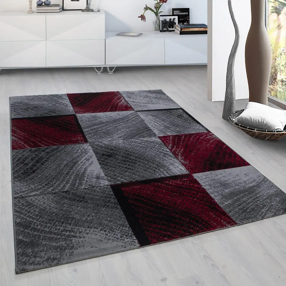 Laagpolig Vloerkleed Plus - Grijs Rood - 160x230 cm - Tapijt Woonkamer