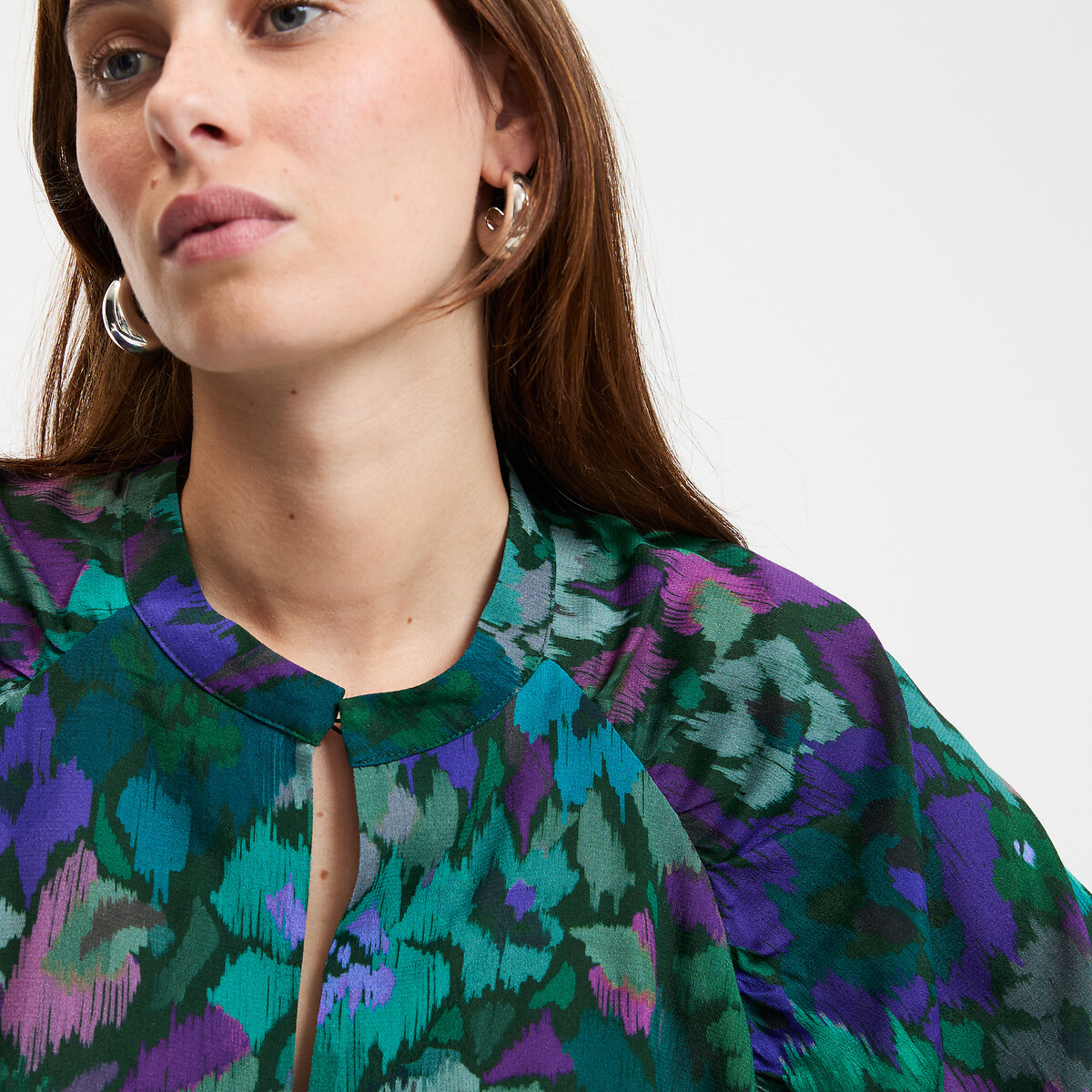 COLEÇÕES LA REDOUTE<br>Camisa com gola mandarim e estampa floral, mangas compridas