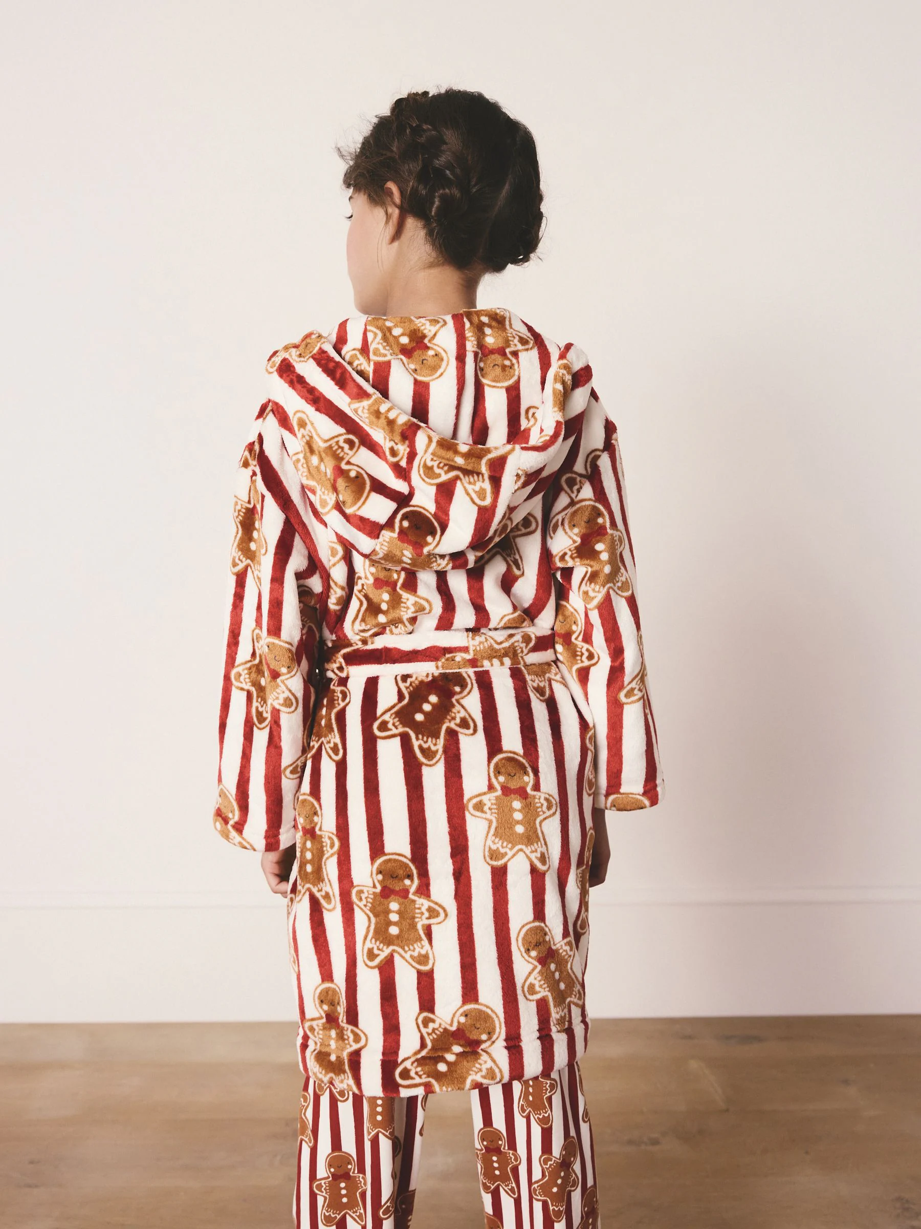 Rood met peperkoekprint - Matching Family Kerstmis gezellige fleece badjas (1.5-16jaar)