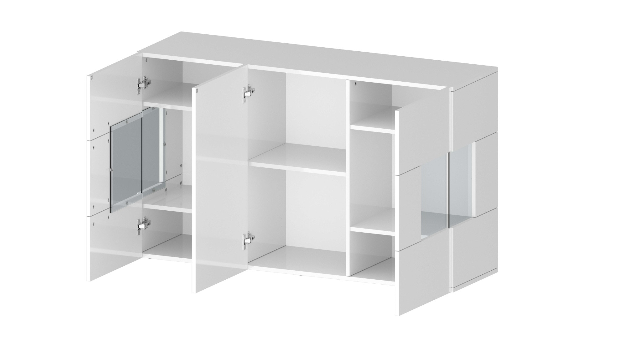 INOSIGN Sideboard »Egypt, Kommode, Schrank, Kredenz, Vitrine grifflos« 3 Türen davon 2 mit Glaseinsatz, kompl. Hochglanz lackiert Breite 135