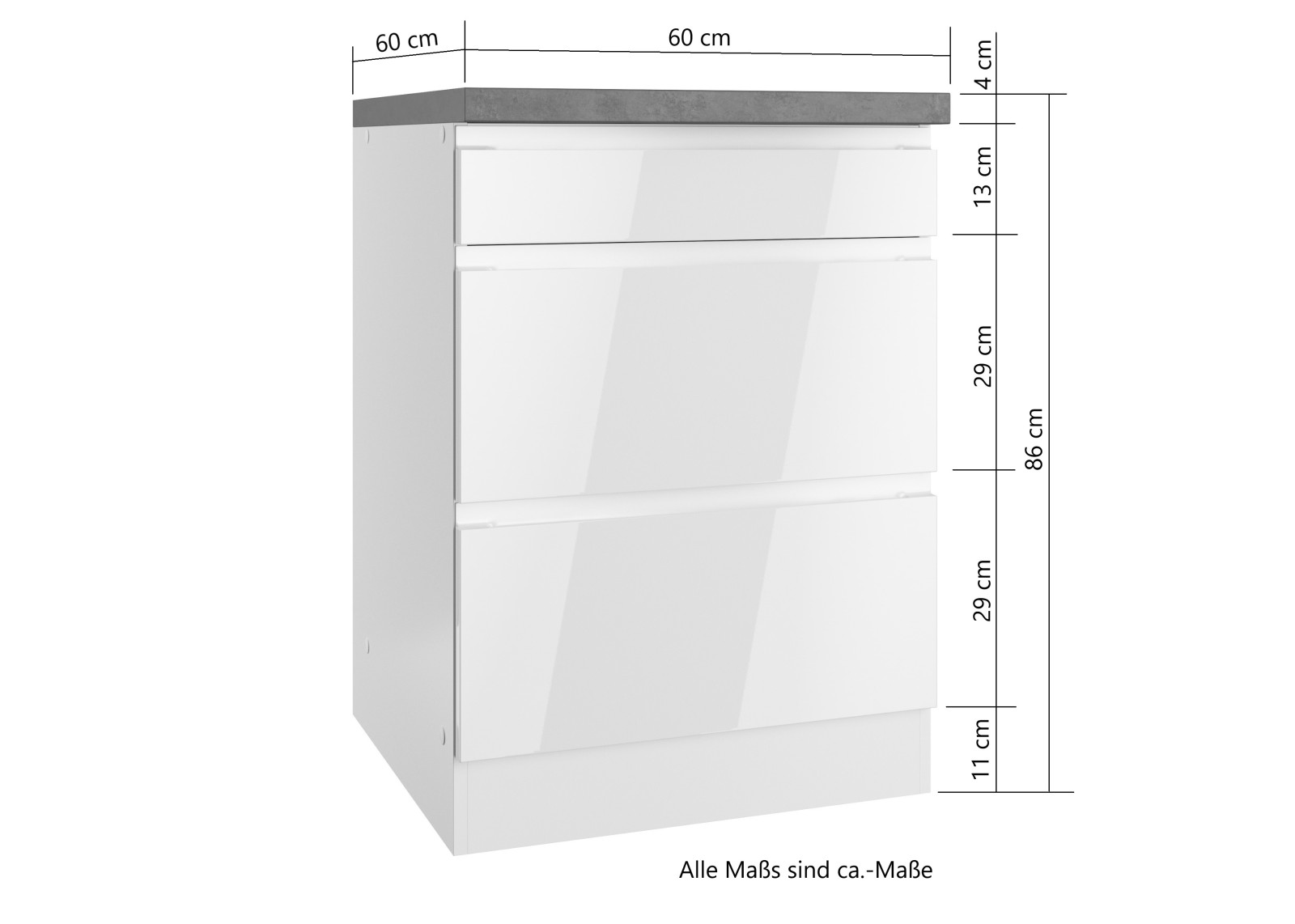 Unterschrank MONZA - weiß Hochglanz - Wotaneiche - 60 cm