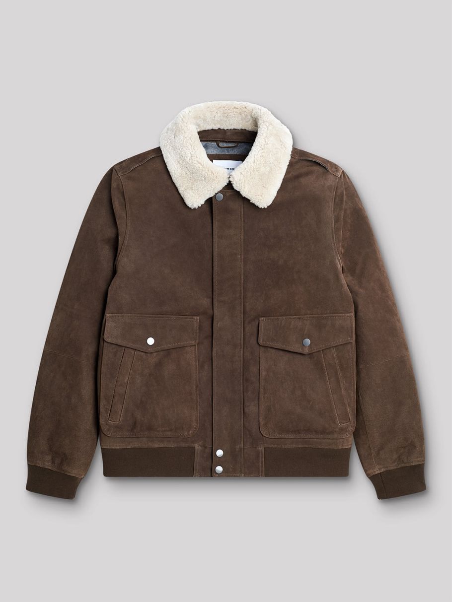 Blouson en cuir col sherpa
