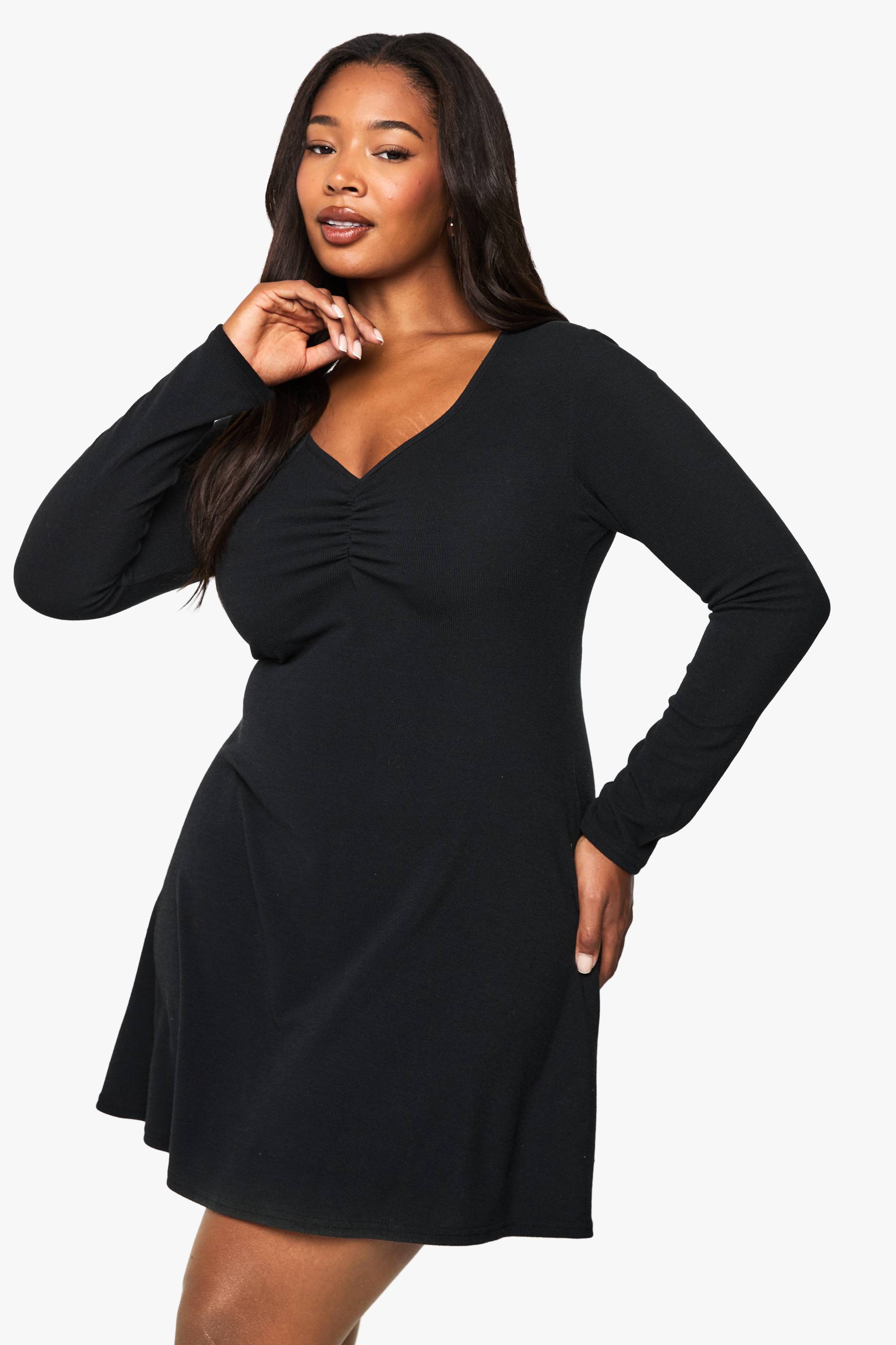 boohoo Robe mini skater en jersey côtelé avec détail froncé
