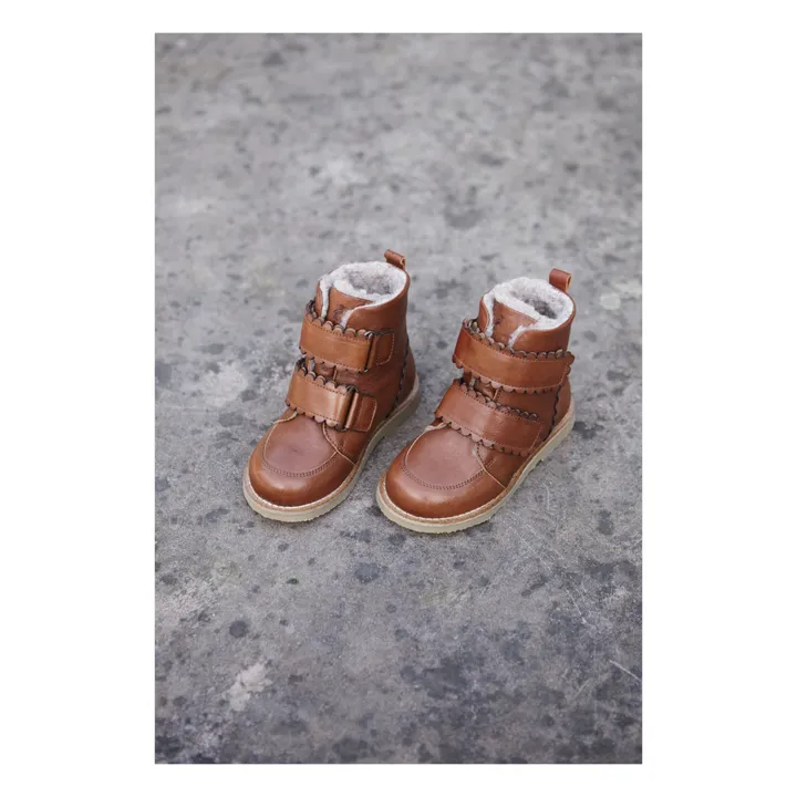 Petit Nord Boots Fourrées Scratchs Scallop Winter | Cognac