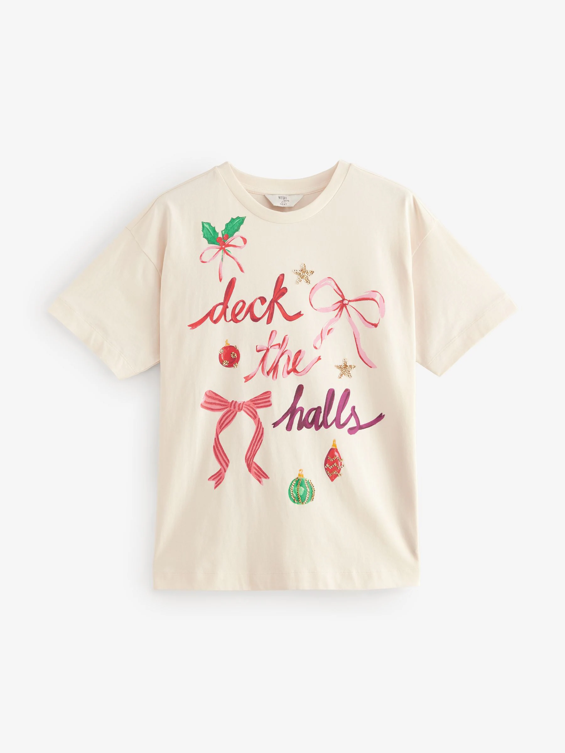 Ecru - Kerst-T-shirt met korte mouwen van 100% katoen