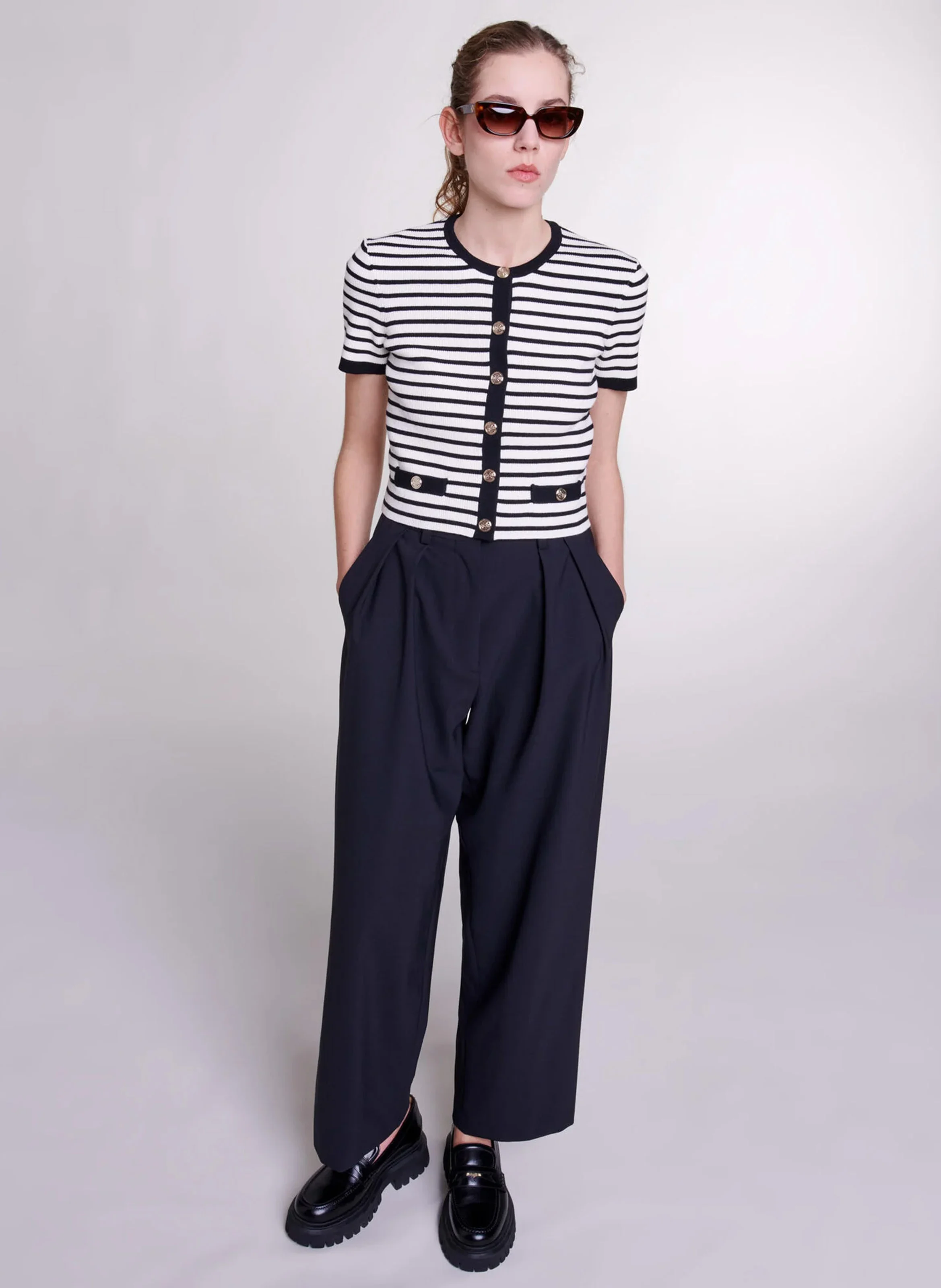 Pantalon large avec ceinture | Noir
