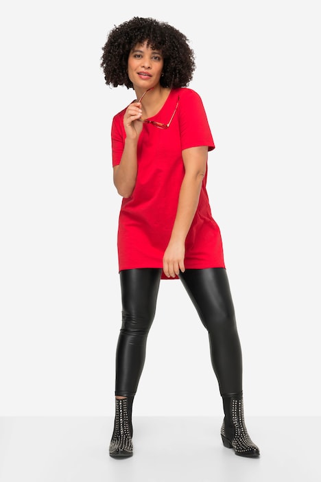 Longshirt, Rundhals, Halbarm, gerundeter Saum