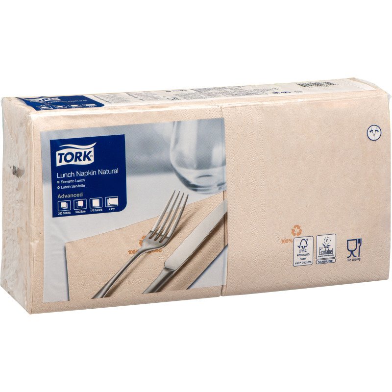 Serviette de table en ouate Tork Lunch 33 x 33 cm, en couleur - Paquet de 200